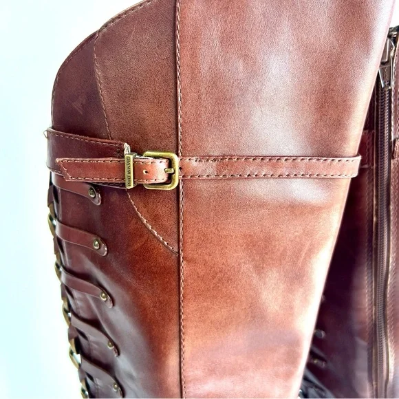 Beautiful Gianni Bini Chain Back Tall Wide Calf Leather Boots •Size Women’s 7M 🍁 - Picture 7 of 16